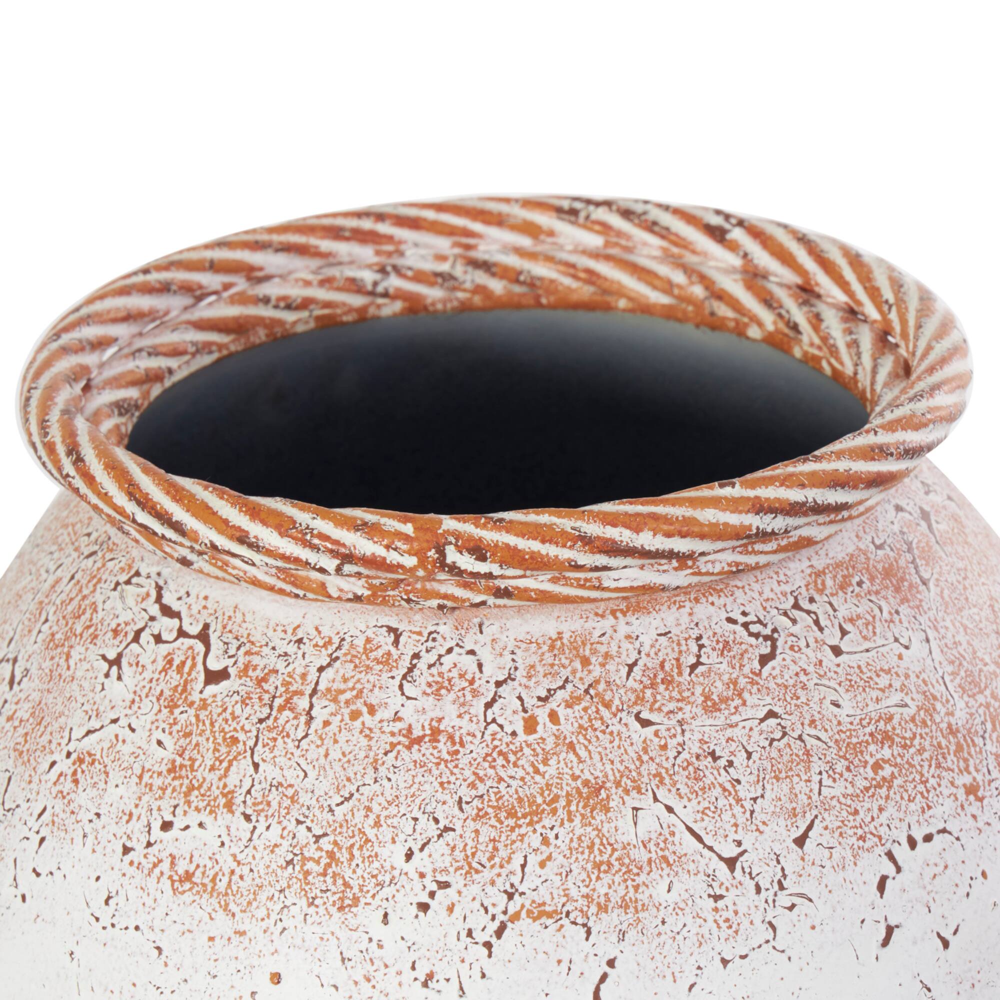 2ft. White Metal Antique Style Vase with Terra Cotta Accents & Handles